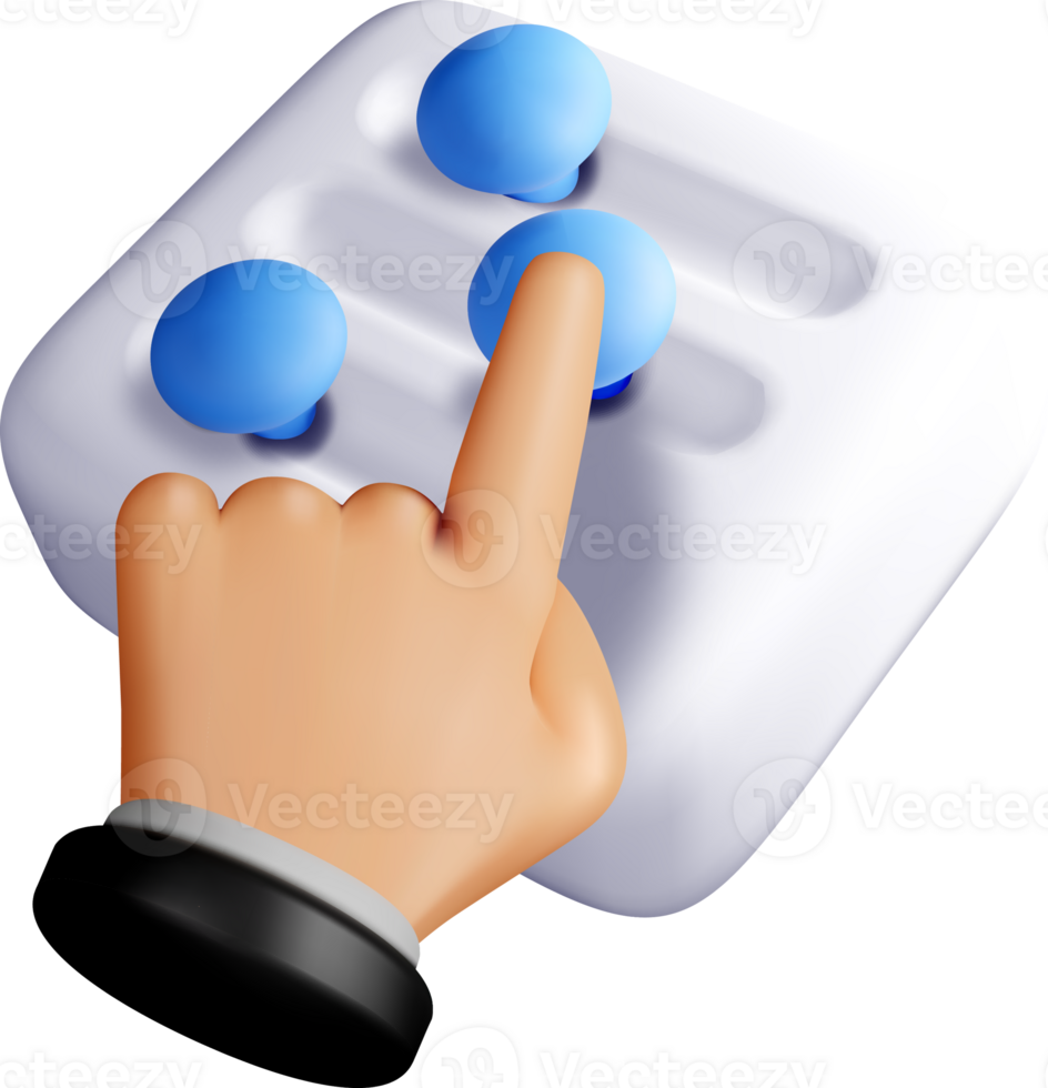3D Hand Interacting with Control Buttons png