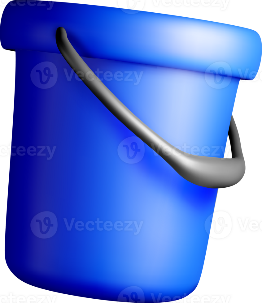 Shiny Blue Bucket with Handle in 3D Design png