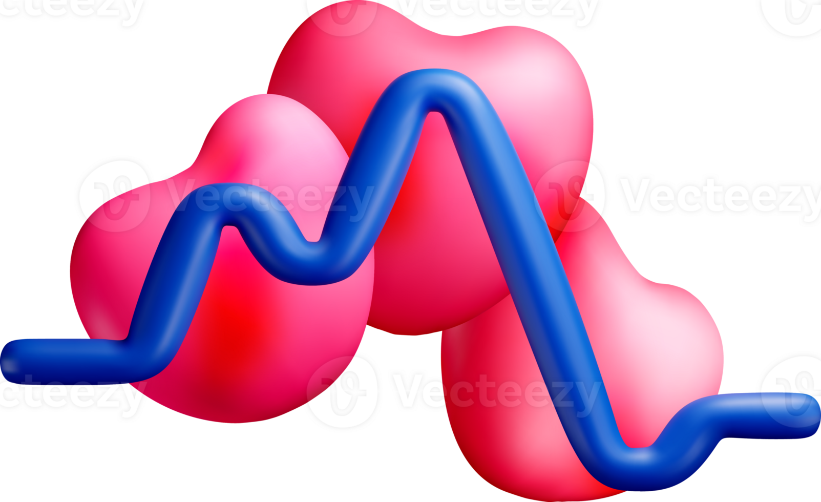Colorful 3D Heart Shapes with Line Graph Design png