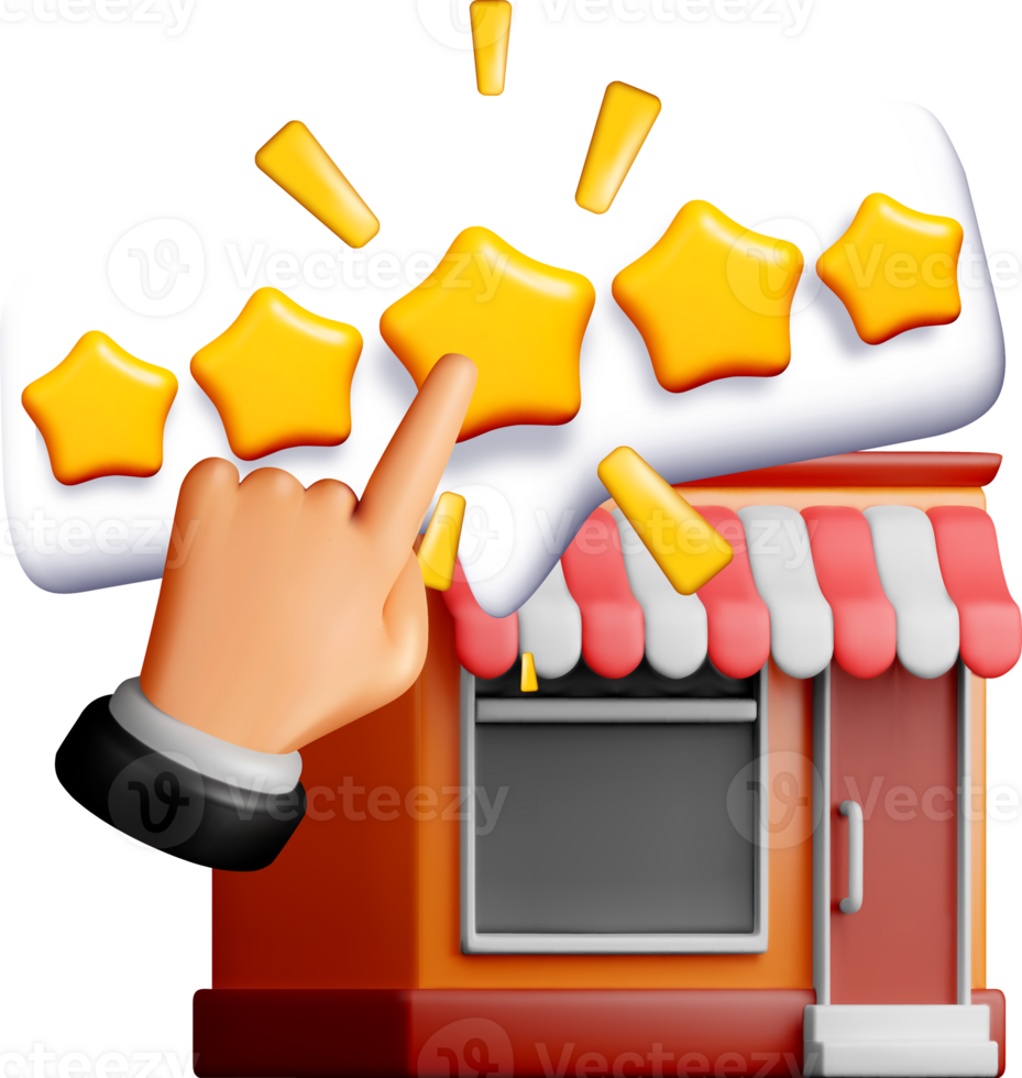 3D Storefront with Rating Stars and Pointer png