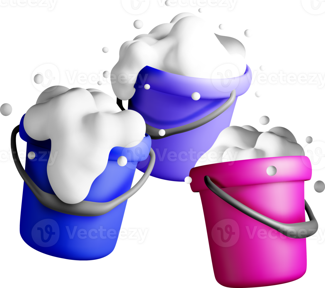 Colorful 3D Buckets Filled with Bubbles png