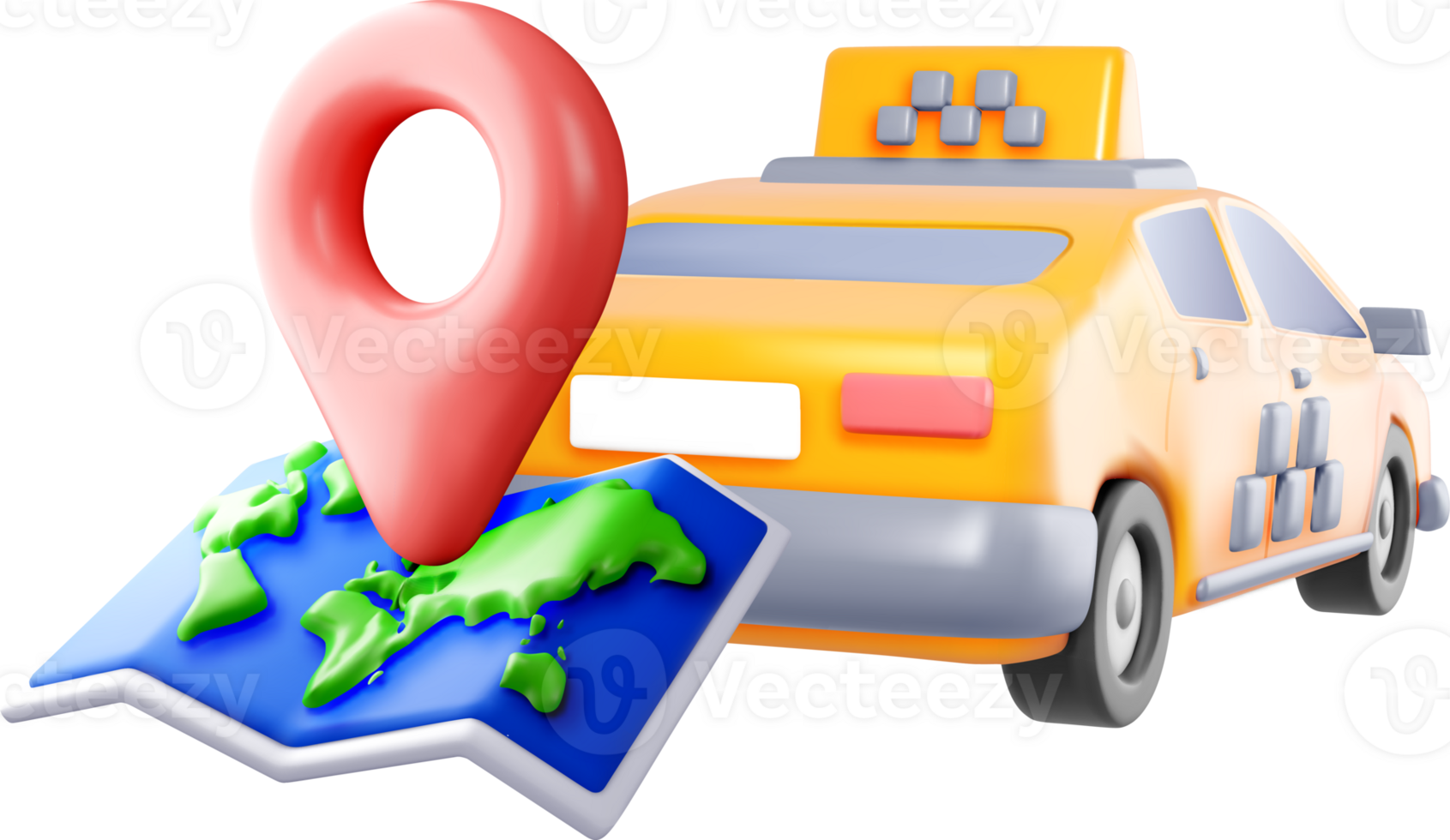 3D Taxi with Map and Location Pin Illustration png