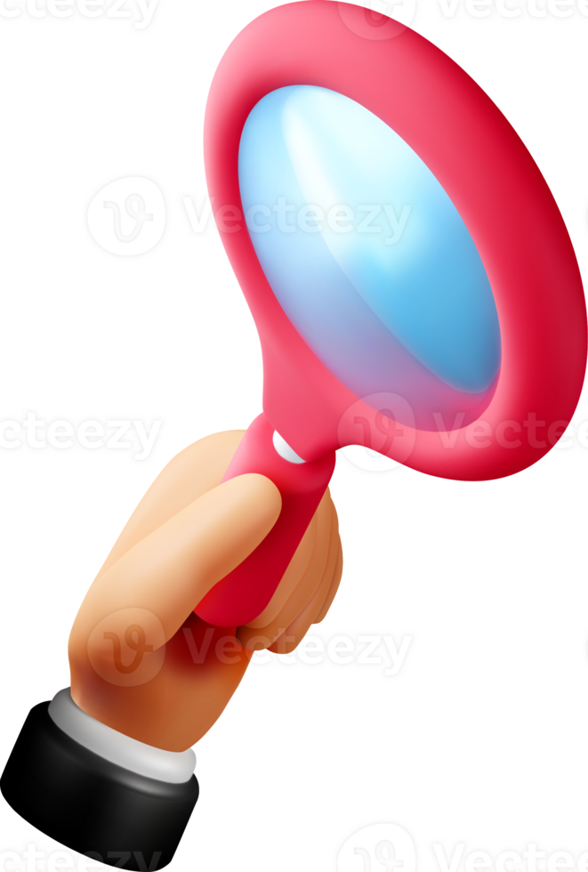 3D Hand Holding a Magnifying Glass Icon. png