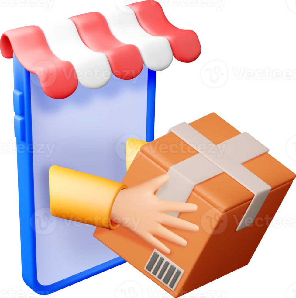 3D Digital Storefront with Delivery Box png