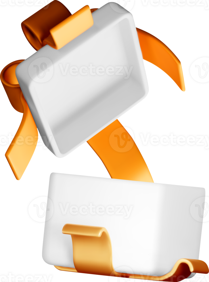 3D Gift Box with Orange Ribbon Design png