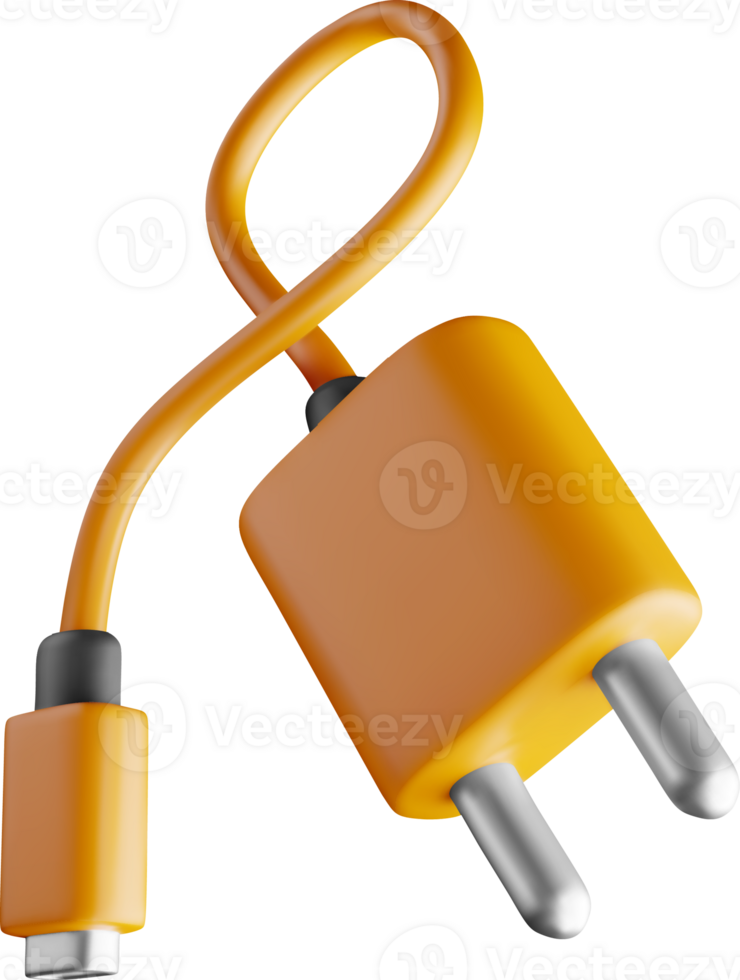 3D Orange Charging Plug with Cable Design png