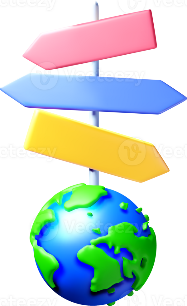 3D Directional Sign Post with Earth Globe png
