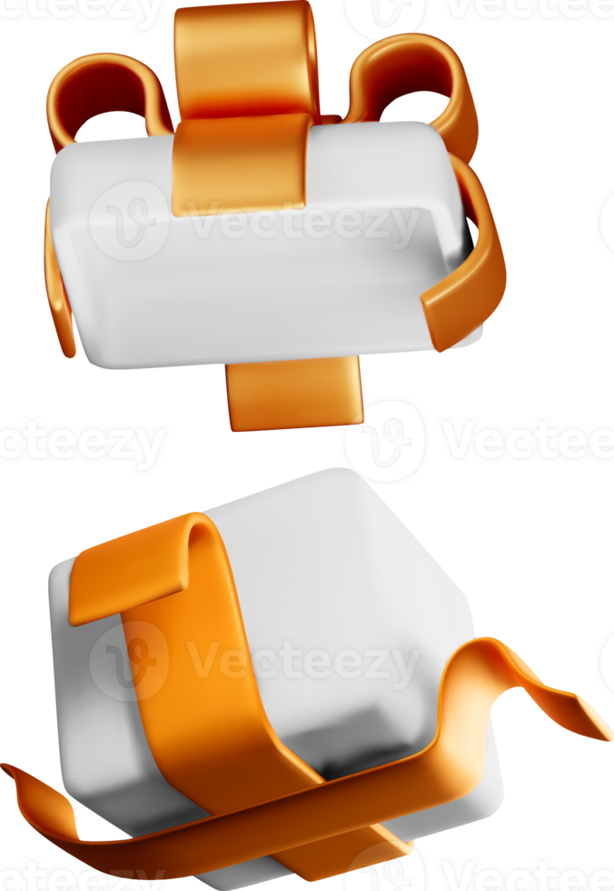 Stylish 3D Gift Box with Orange Ribbon png