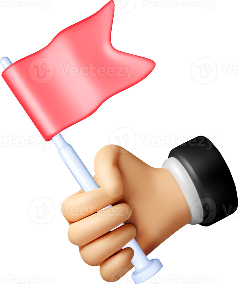3D Hand Holding a Red Flag Symbol png