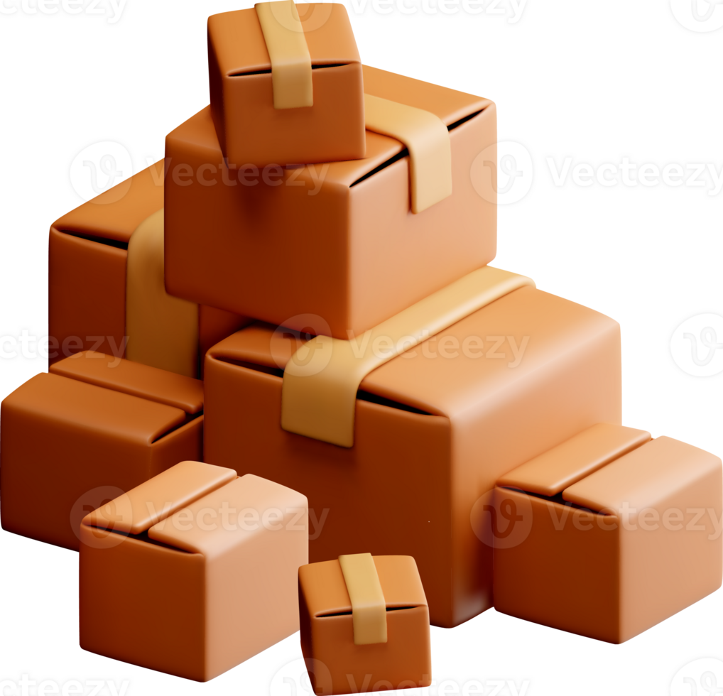 Realistic 3D Pile of Brown Shipping Boxes png