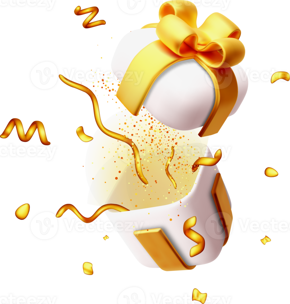 3D Gift Box with Golden Confetti Explosion png