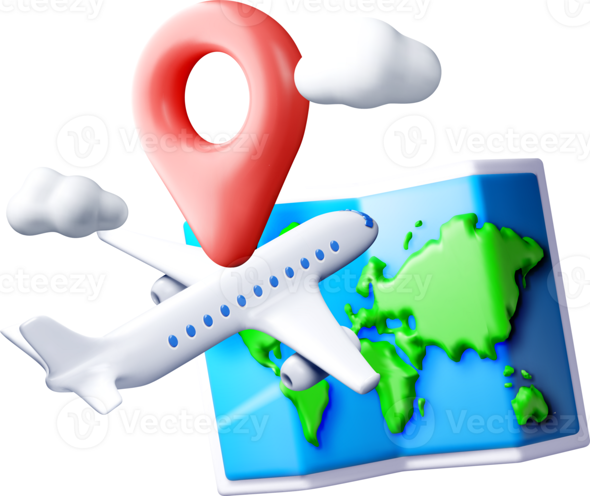 3D Airplane and Map Travel Concept Design png