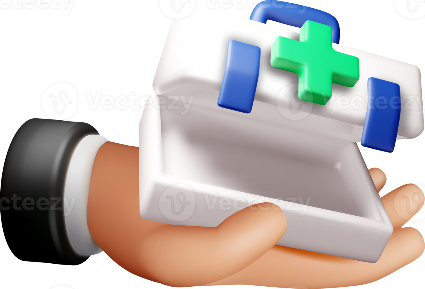 3D Hand Holding an Open First Aid Kit png
