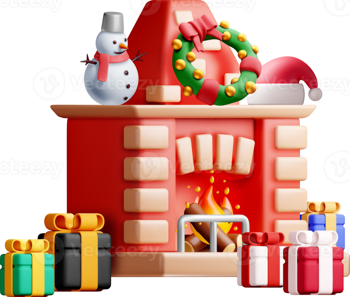 Festive 3D Fireplace with Holiday Decorations png