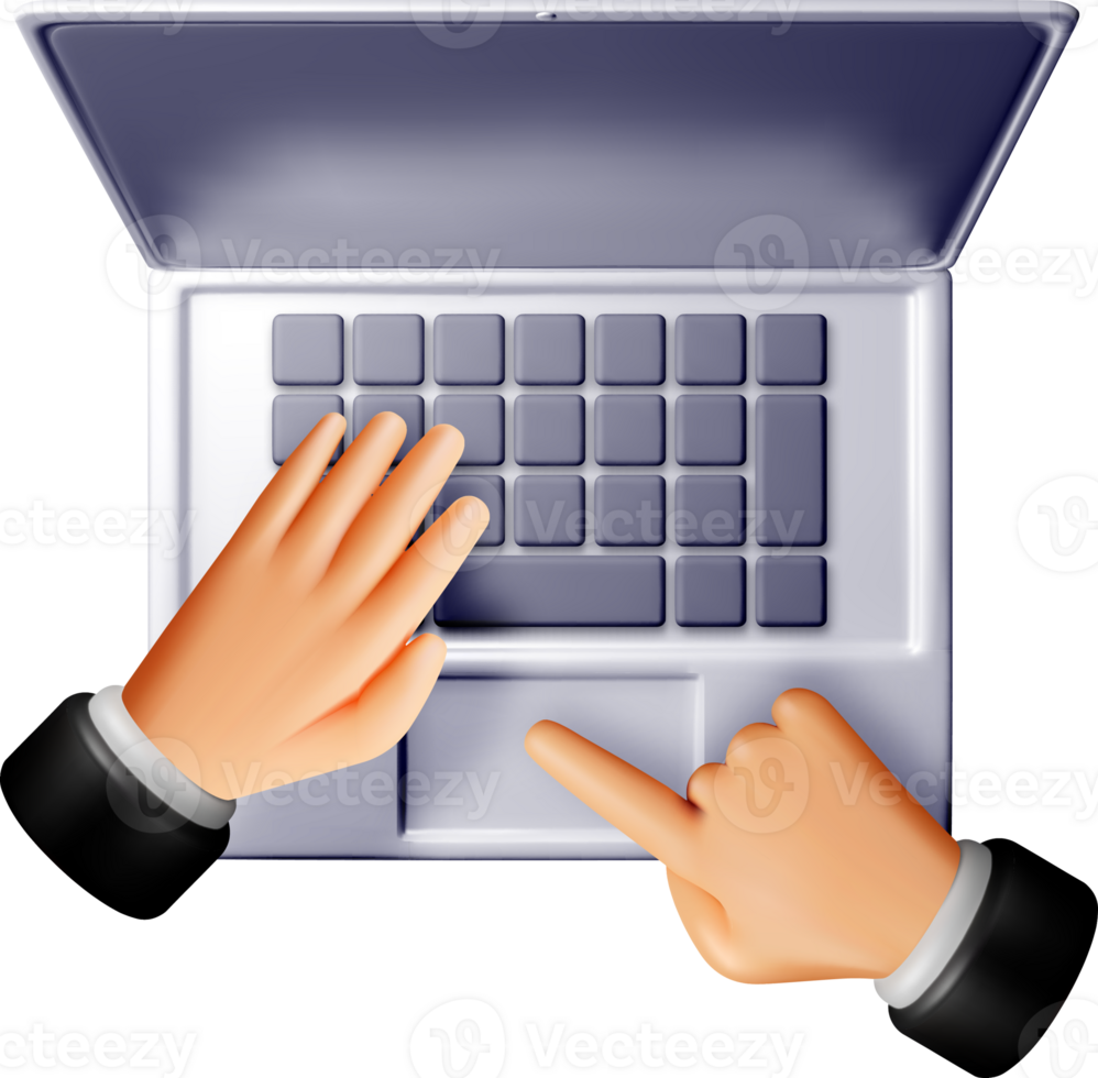 3D Hands Typing on a Laptop Keyboard png