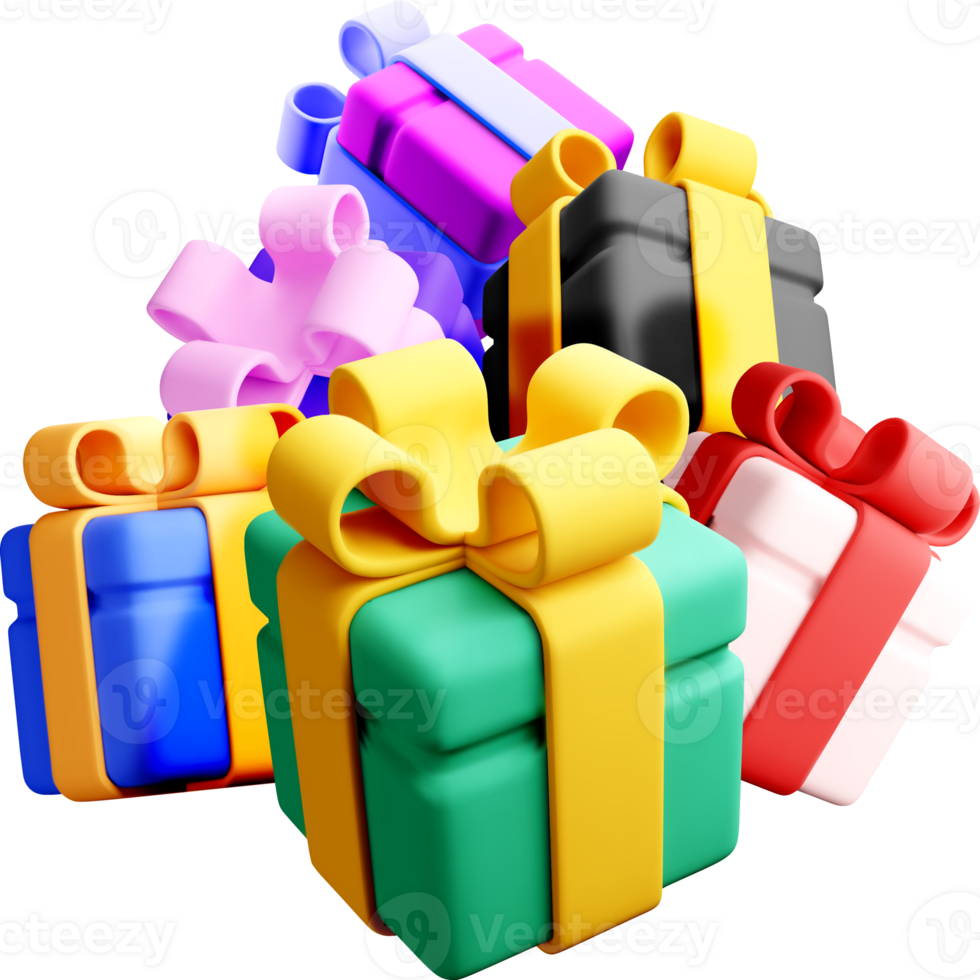 Colorful 3D Presents with Bows and Ribbons png