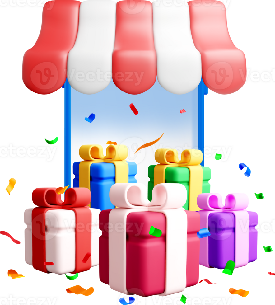 Colorful 3D Gifts in a Festive Shop png