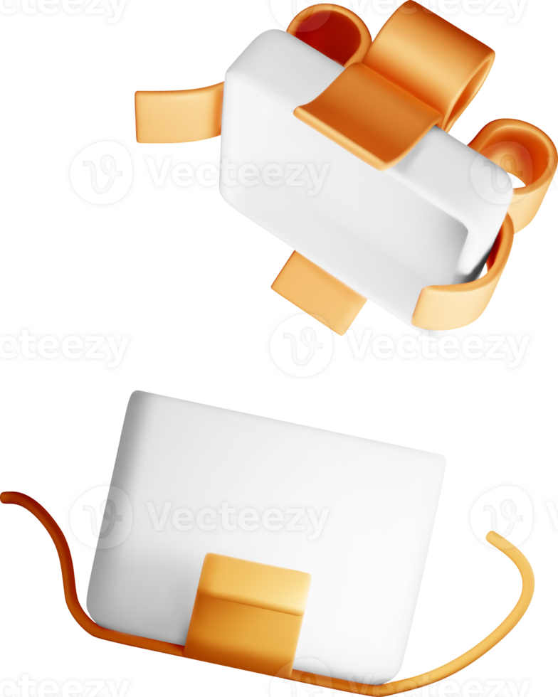 3D Gift Box with Orange Ribbon png