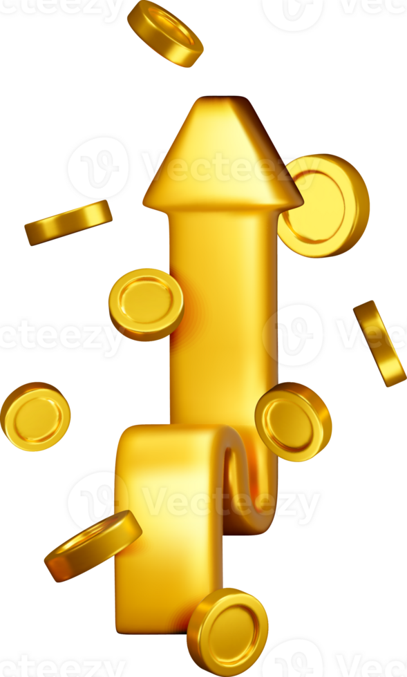 3D Golden Arrow with Shimmering Coins Design png