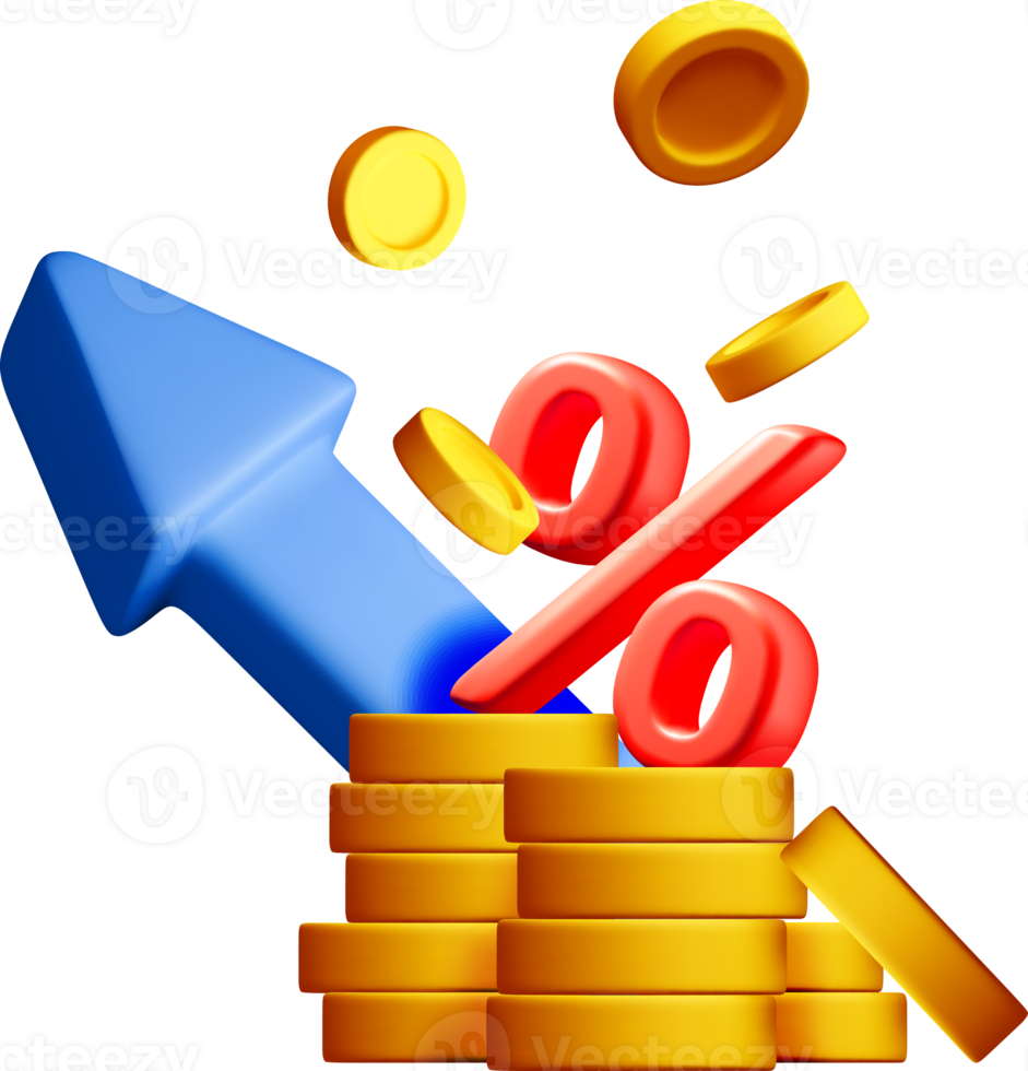 3D Finance Growth with Coins and Percent Symbol png