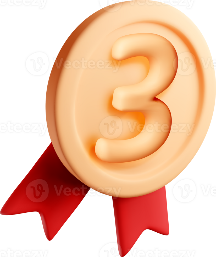 3D Award Medal with Red Ribbons Design png