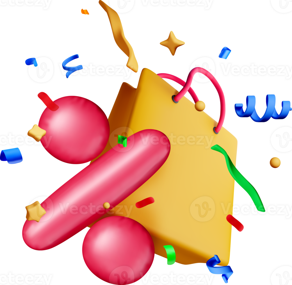 Colorful 3D Shopping Bag with Festive Elements png
