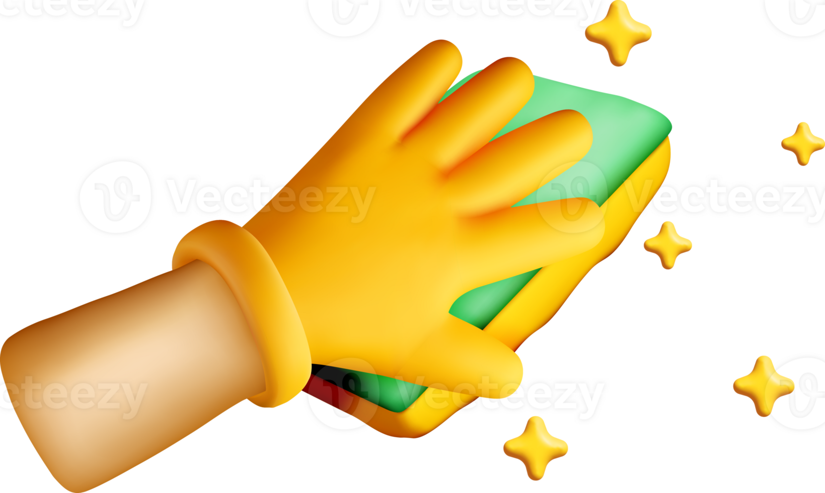 3D Cleaning Hand with Sponge and Sparkles png