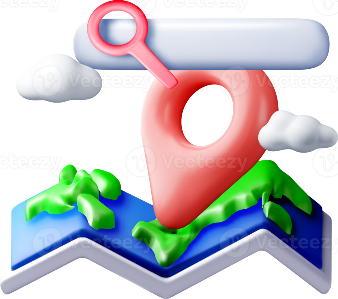 3D Map Marker with Landscape Elements png