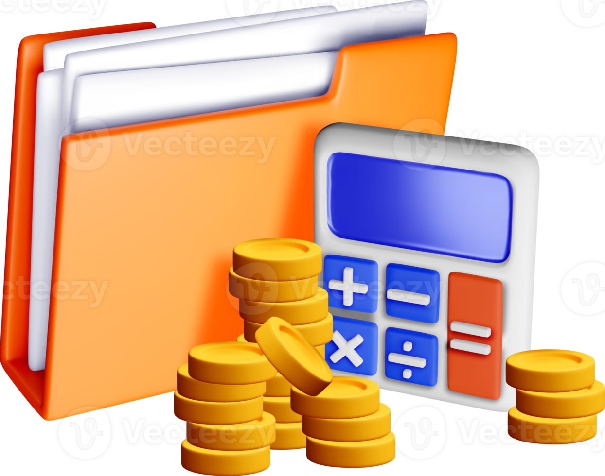 3D Financial Tools Folder, Coins, and Calculator png