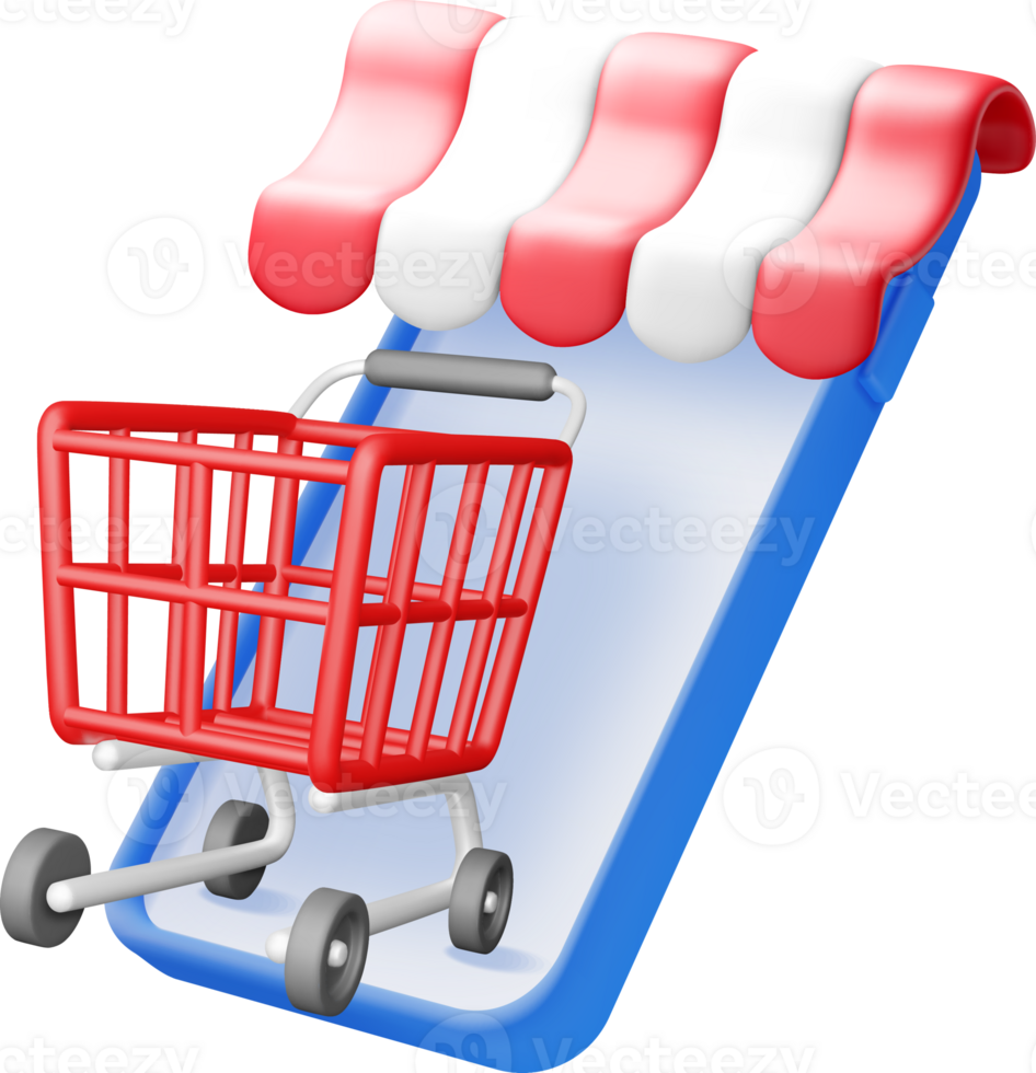 3D Shopping Cart with Storefront Design png