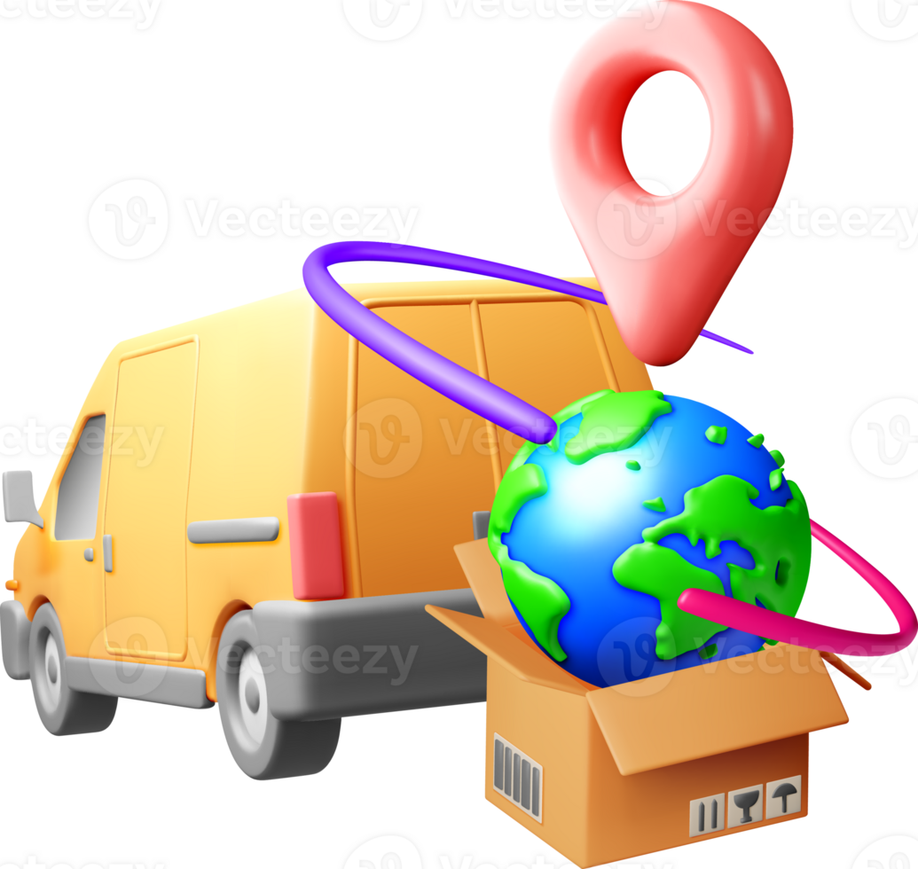 3D Delivery Van with Global Mapping Elements png
