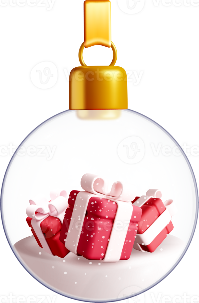 3D Ornament with Gifts Inside a Transparent Sphere png