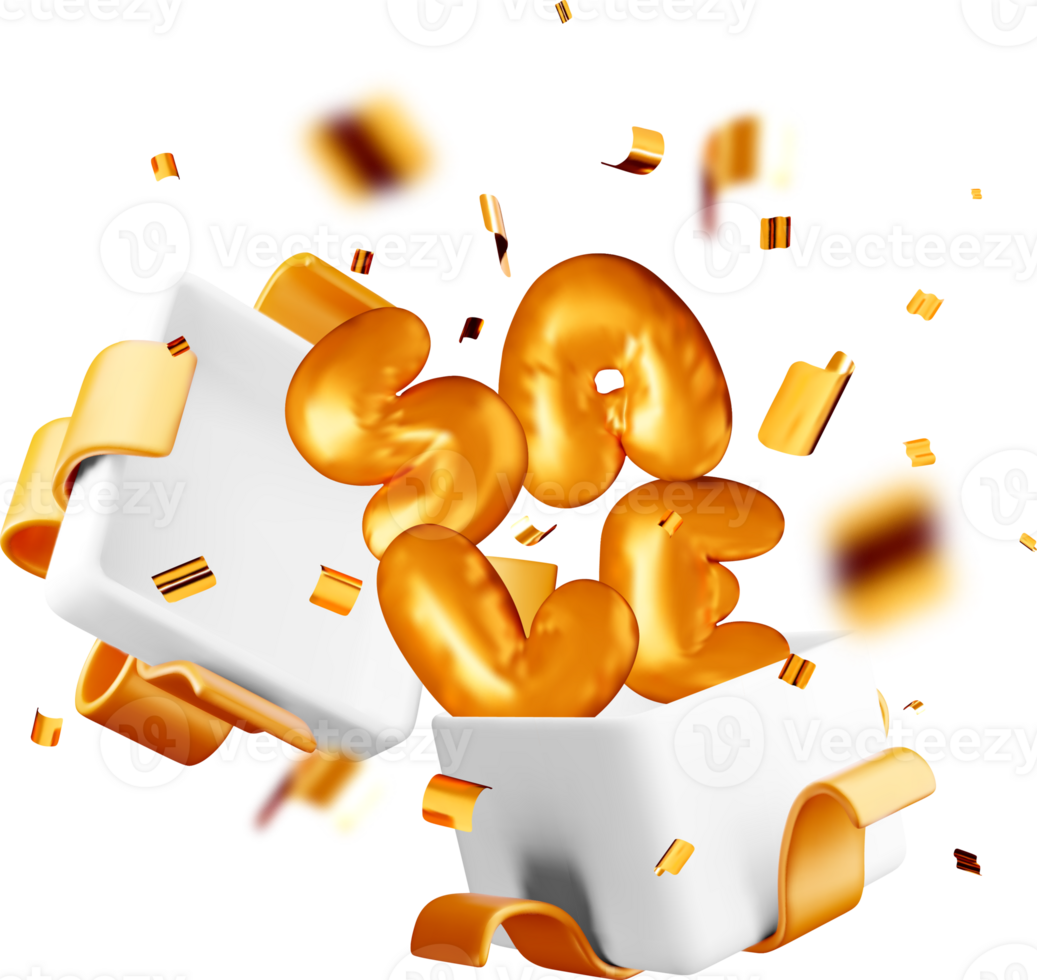 3D Golden Letters and Confetti Burst png