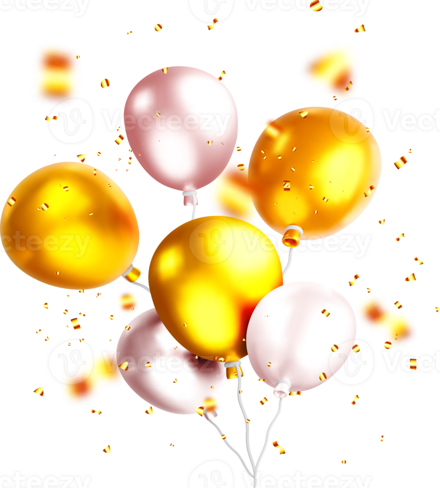 Colorful 3D Balloons with Confetti Display png