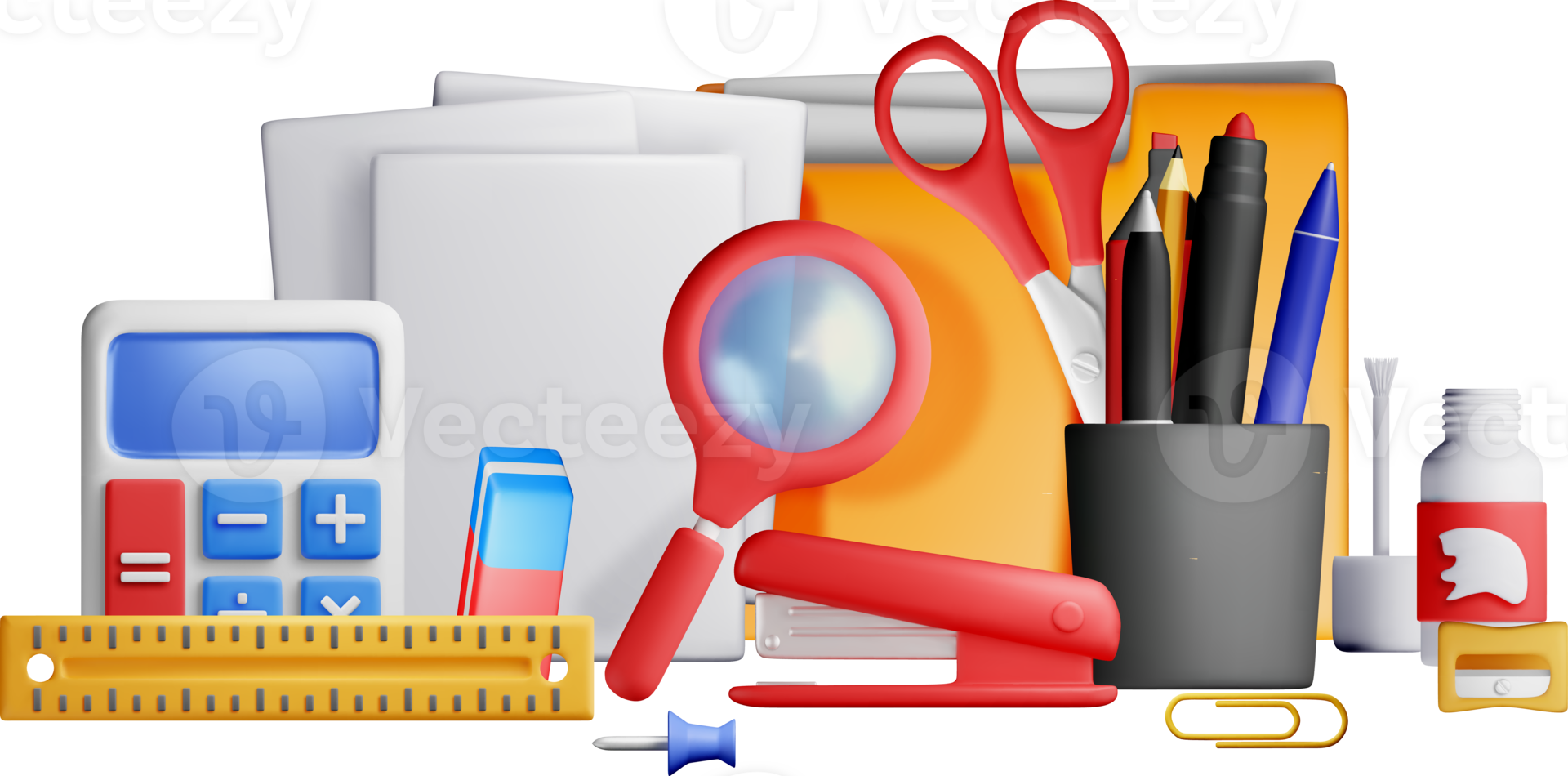 Colorful 3D Office Supplies and Tools Collection png