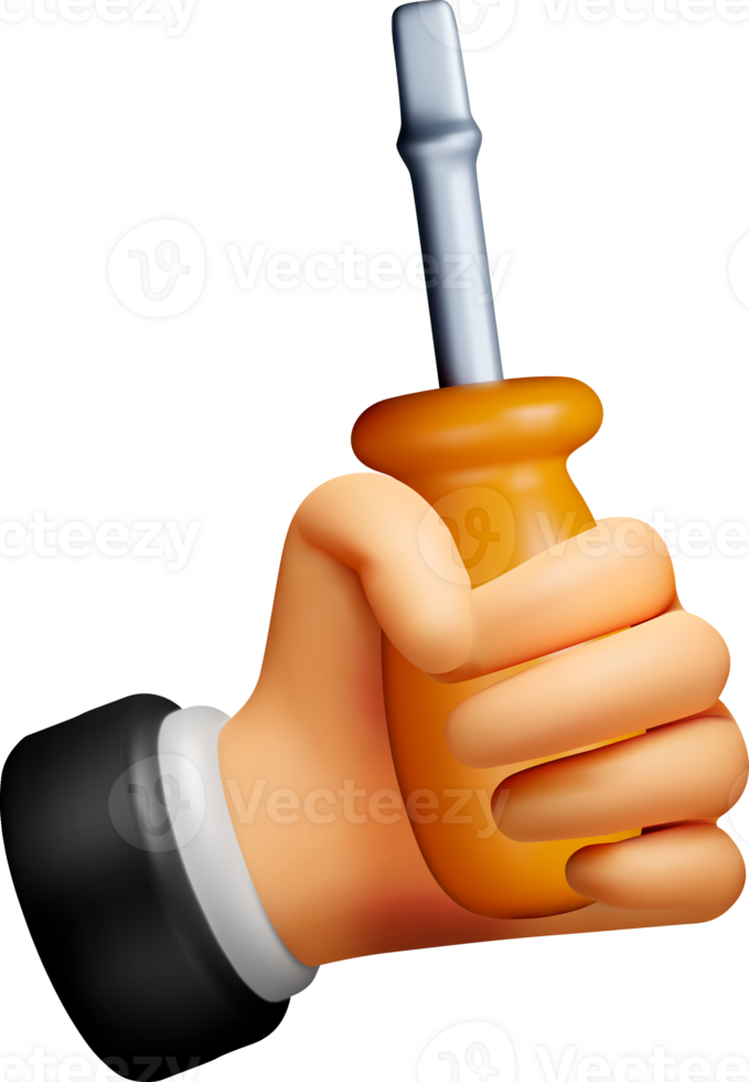 3D Hand Holding a Screwdriver Tool png