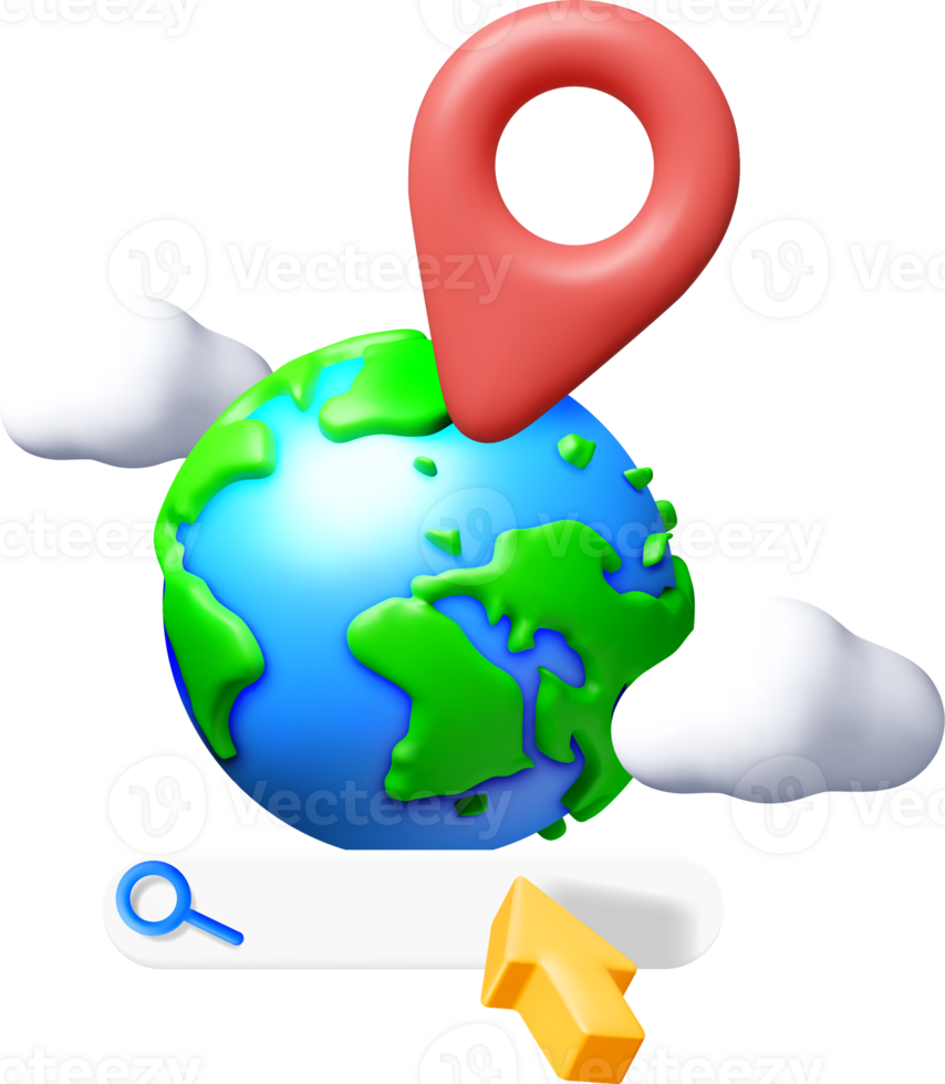 3D Globe with Location Pin and Search Element png
