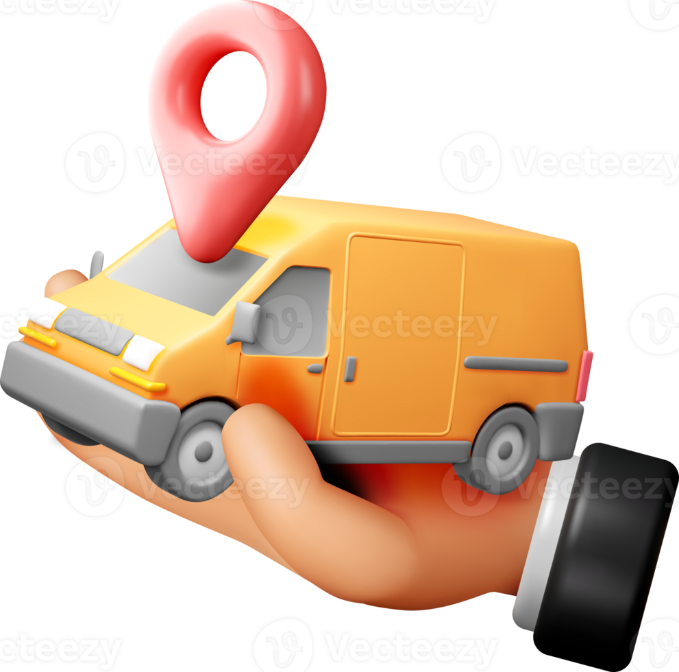 3D Delivery Van with Location Marker Graphic png