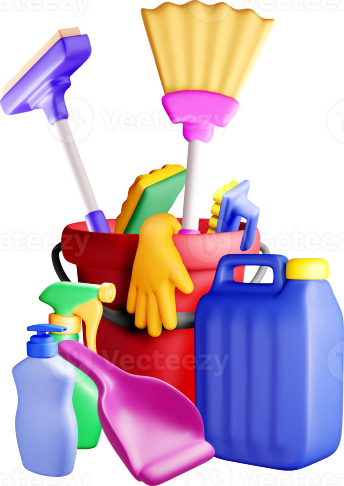 Colorful 3D Cleaning Supplies Collection. png