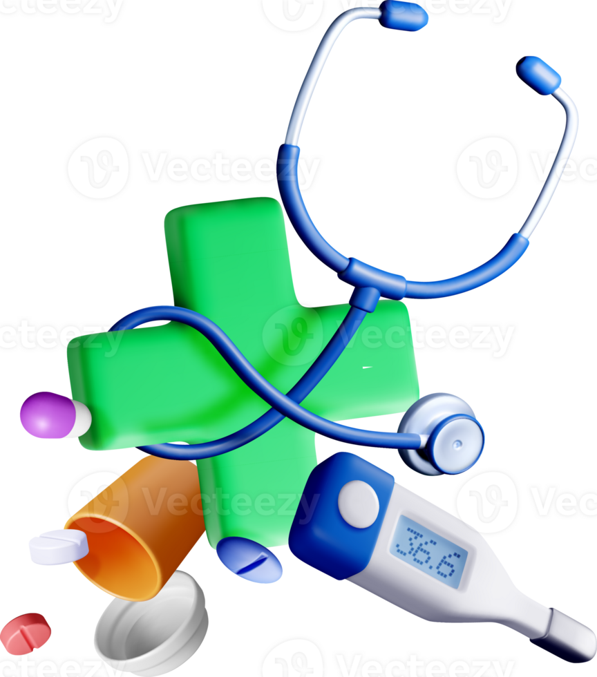 Colorful 3D Medical Tools and Symbols Design png