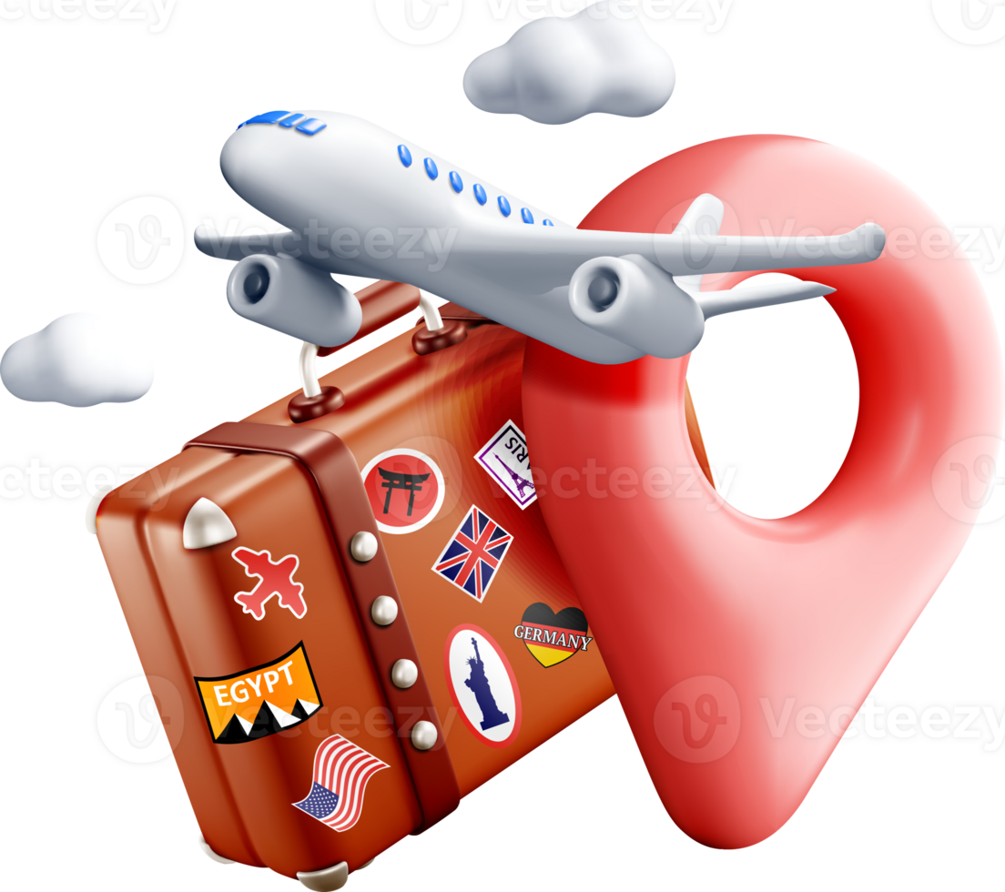 3D Travel Elements Plane and Luggage Icon png