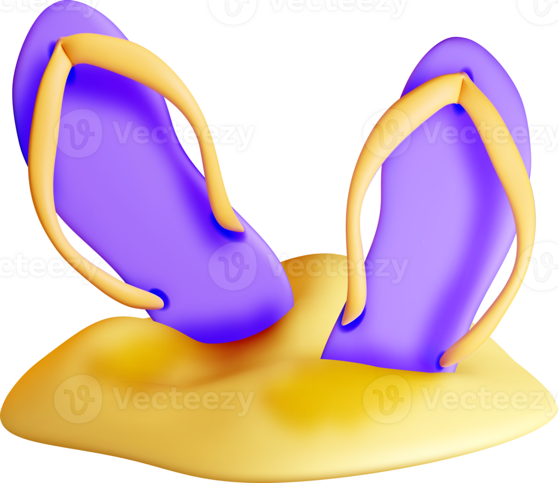 Colorful 3D Flip Flops on Beach Sand png