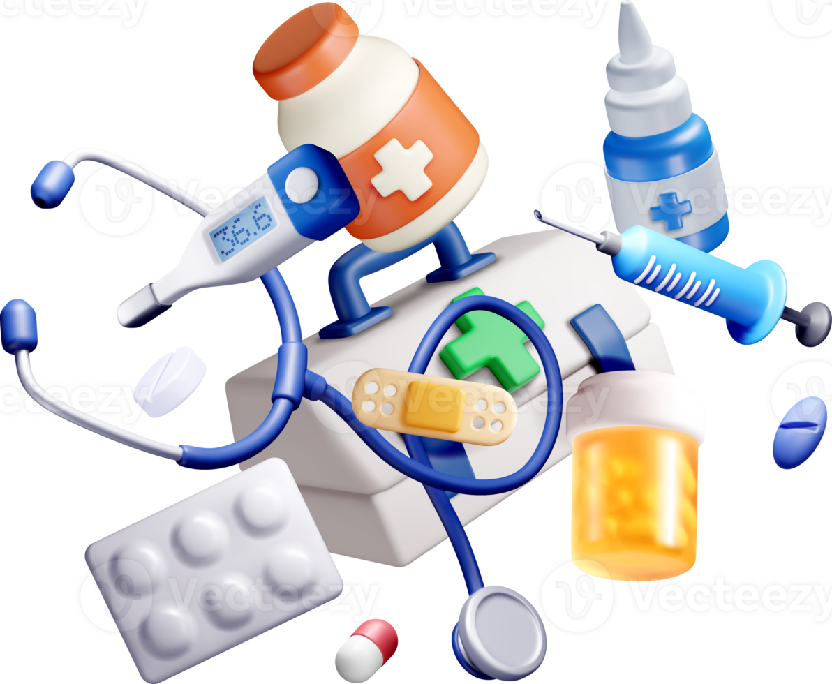 Colorful 3D Medical Tools and Supplies Render png