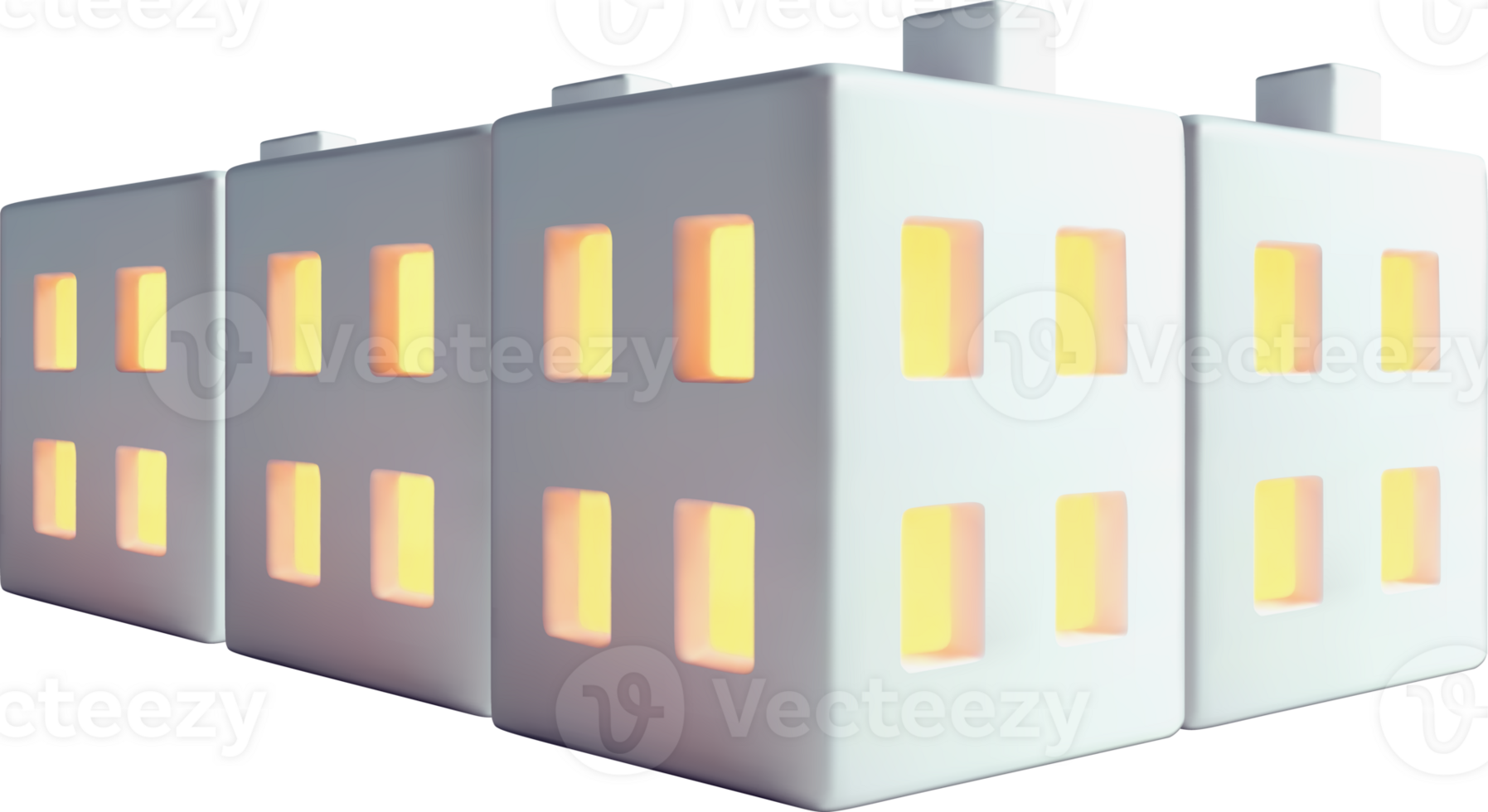 Stylized 3D Houses with Glowing Windows png