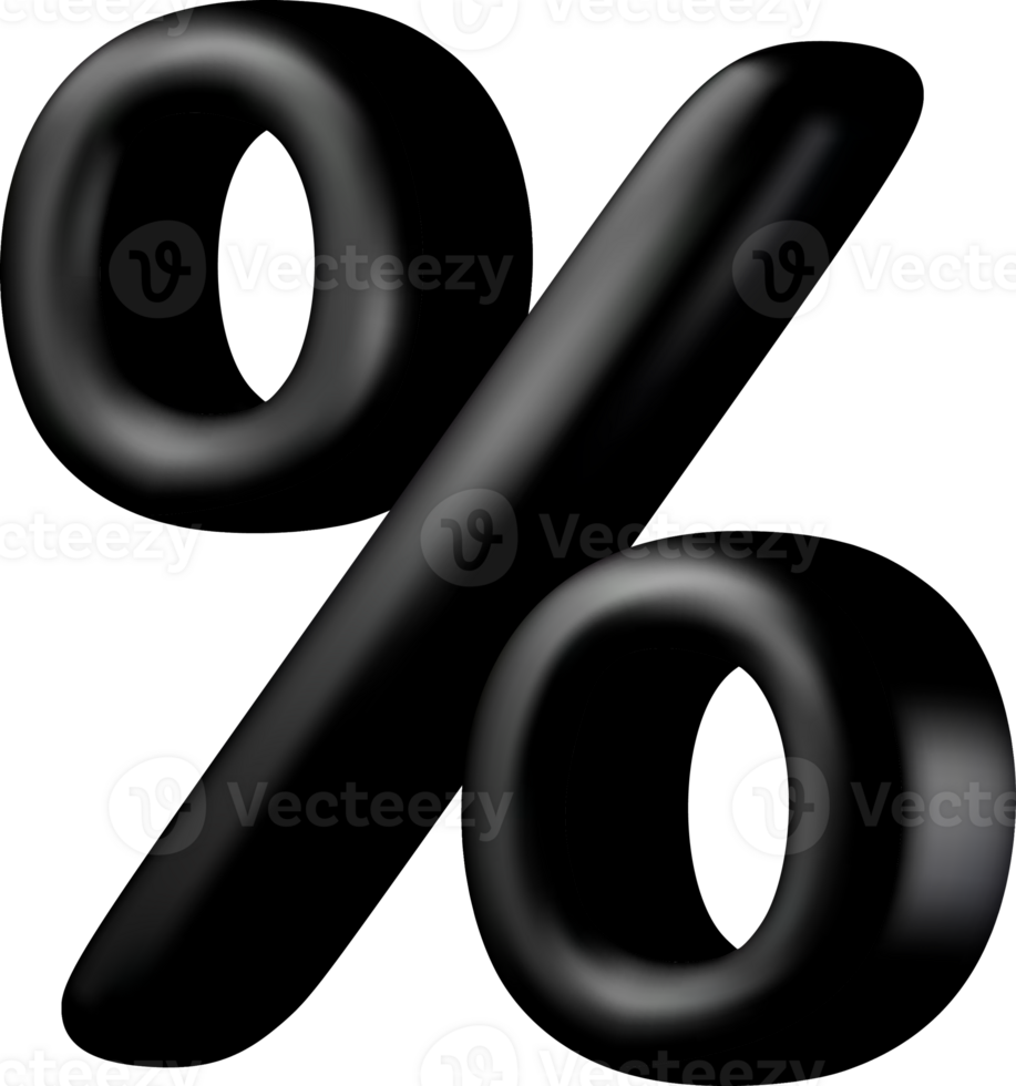Shiny 3D Black Percentage Sign on White Background png