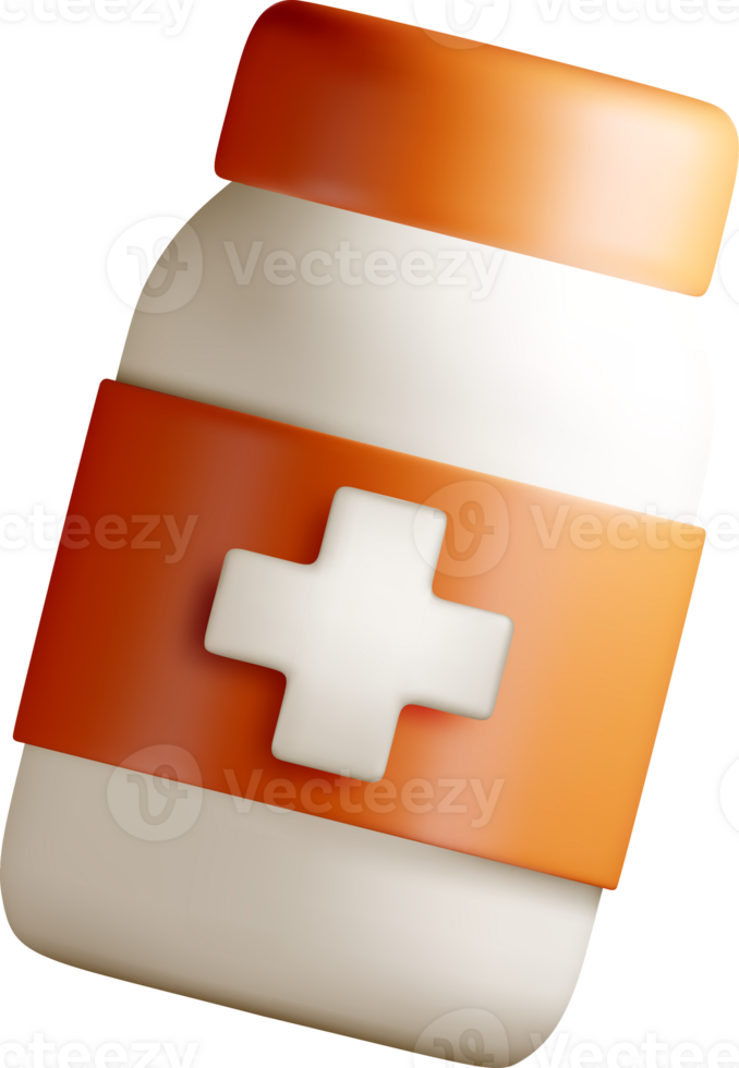 3D Medicine Bottle with Orange Label Design png