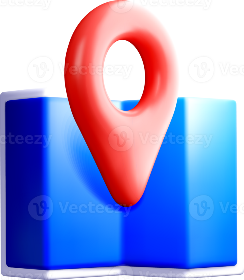 3D Map Icon with Location Pin Element png