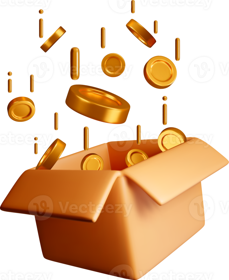 3D Box Overflowing with Golden Coins png
