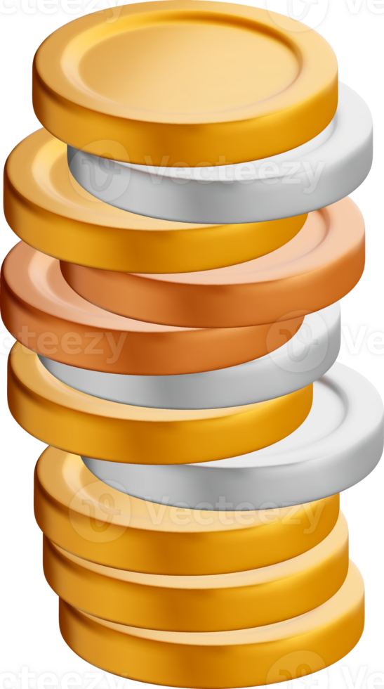 3D Stacked Coins in Various Colors and Sizes png