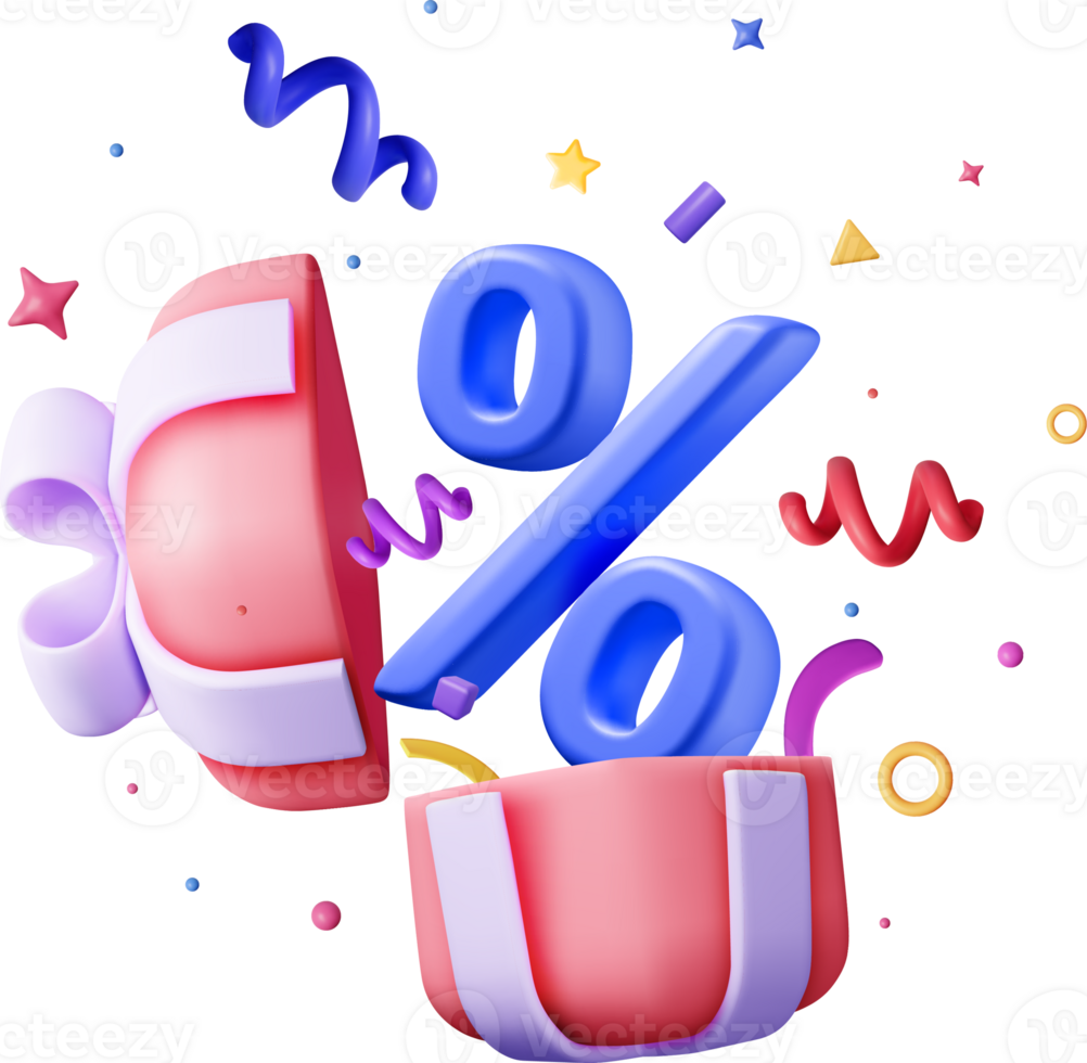 Colorful 3D Gift Box with Discount Symbols png